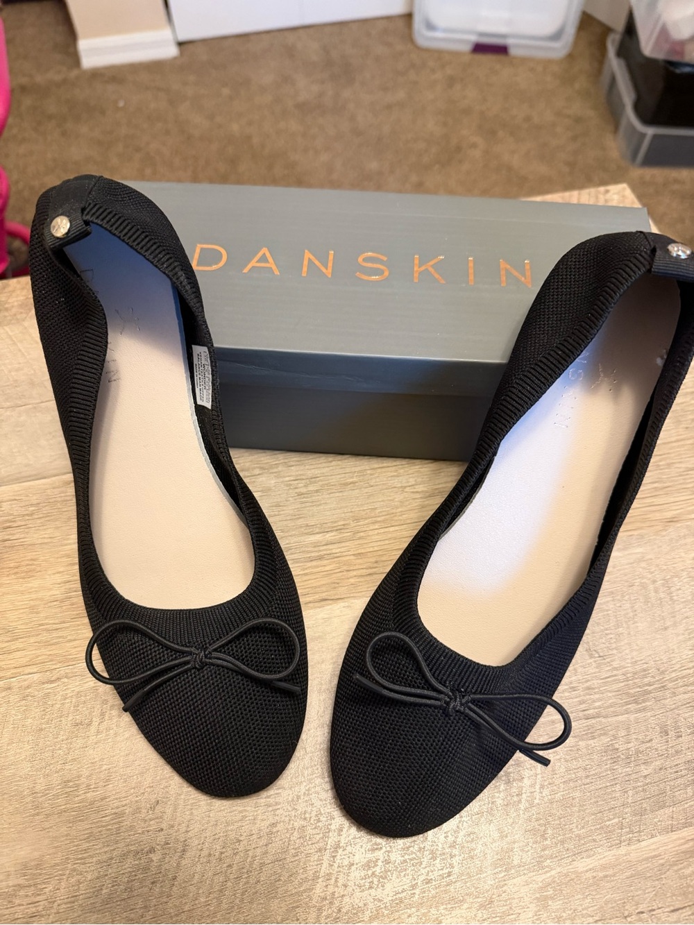 Danskin Black Knit Ballet Flats with Bow Accent